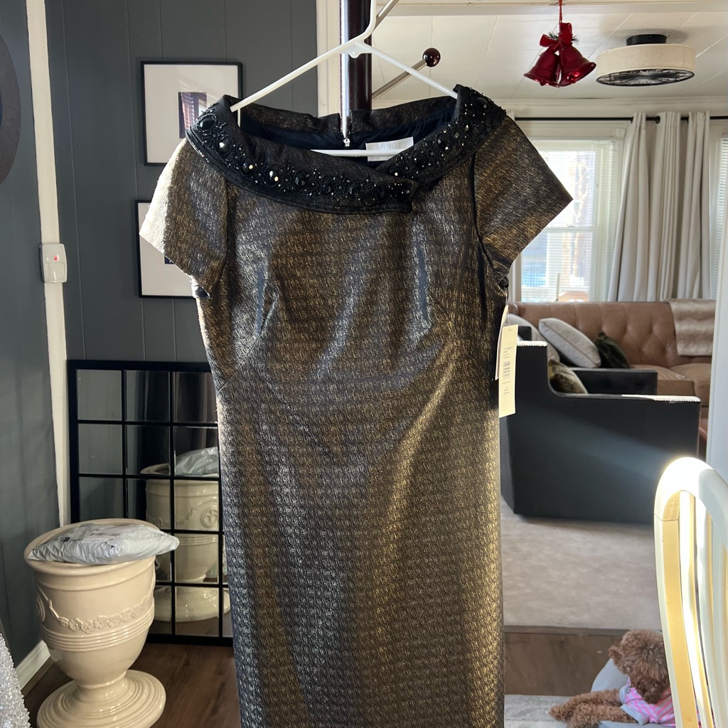 Badgley Mischka Black And Gold Midi Dress